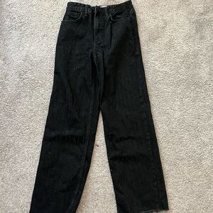 Zara size 4 Black High-Waist Straight Leg Jeans with Subtle Pinstripe Beading